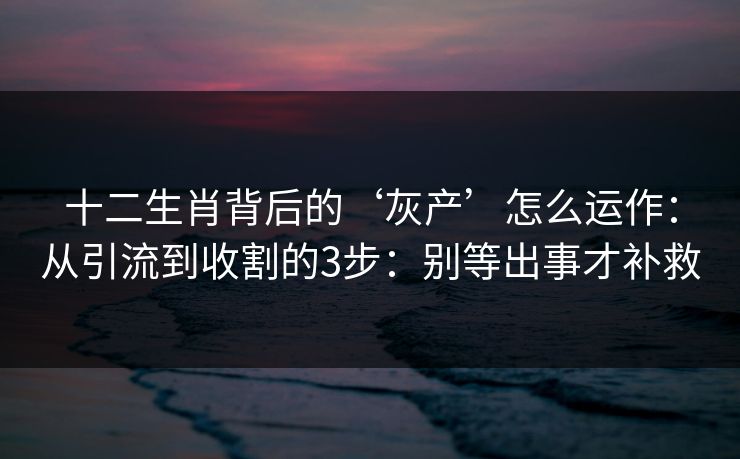 十二生肖背后的‘灰产’怎么运作：从引流到收割的3步：别等出事才补救